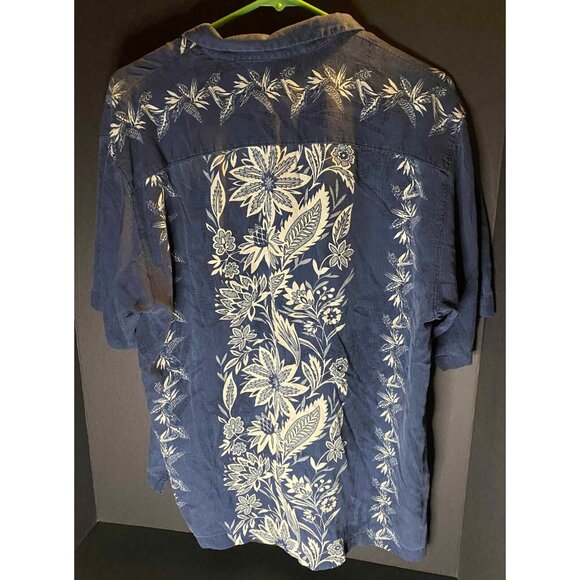 Tommy Bahama Mens L Blue Silk Hawaiian Tropical Floral Beach Shirt Luau - Picture 2 of 5